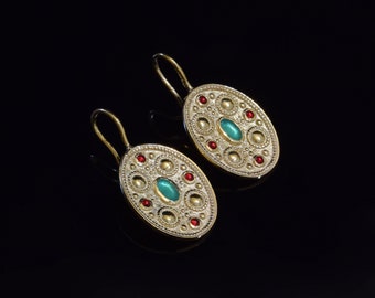 Constantinople Silver Earrings, Greek Byzantine Earrings, Women Emerald Earrings, Evil Eye Earrings, Greek Earrings, Women Earrings