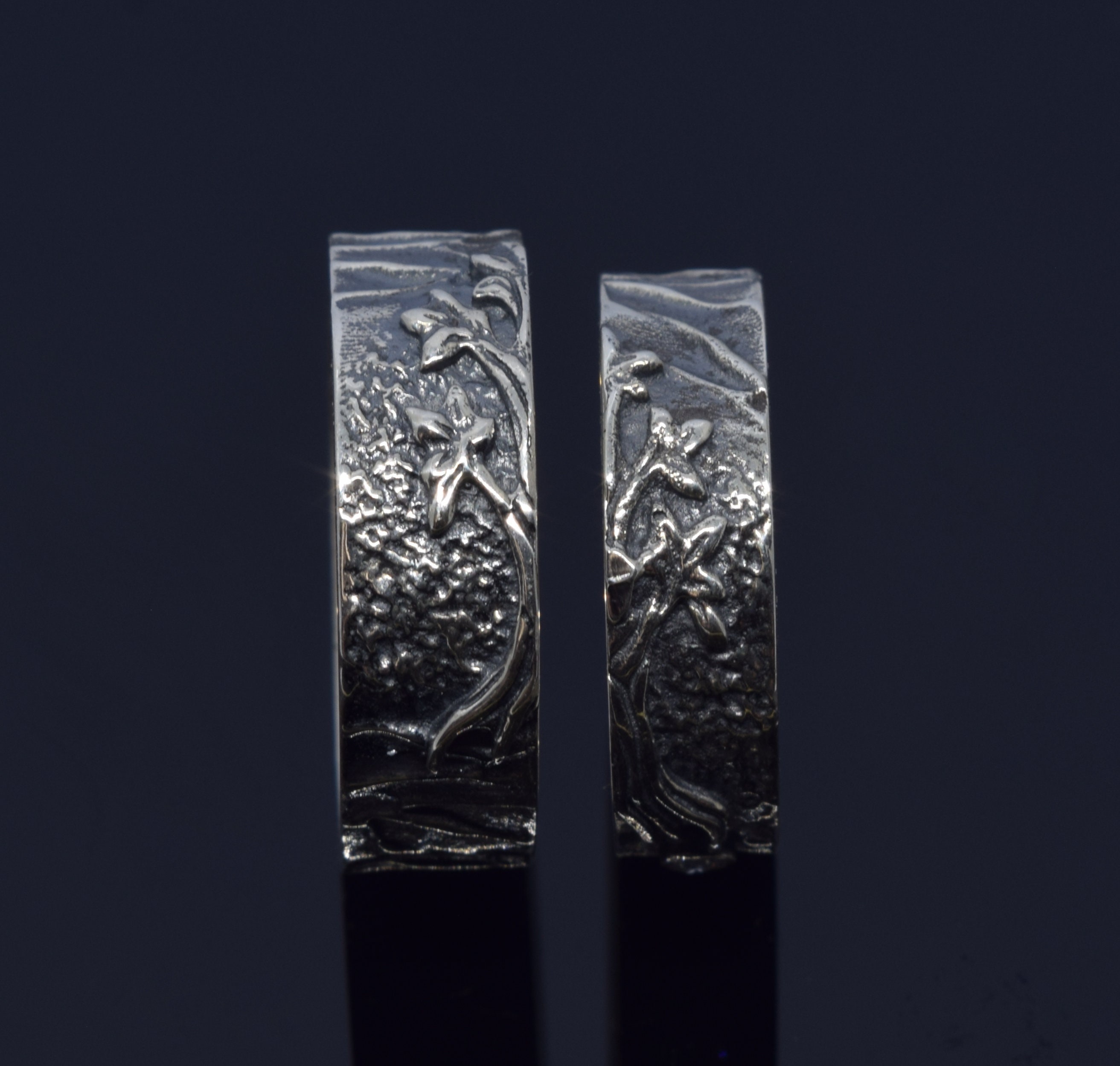 Tree Couple Rings, Dainty Wedding Bands, Matching Wedding Ring Set, His and Hers Rings