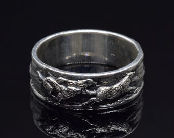 Celtic Norse Wolf Pack Silver Ring, Majestic Animal-Themed Fine Jewelry