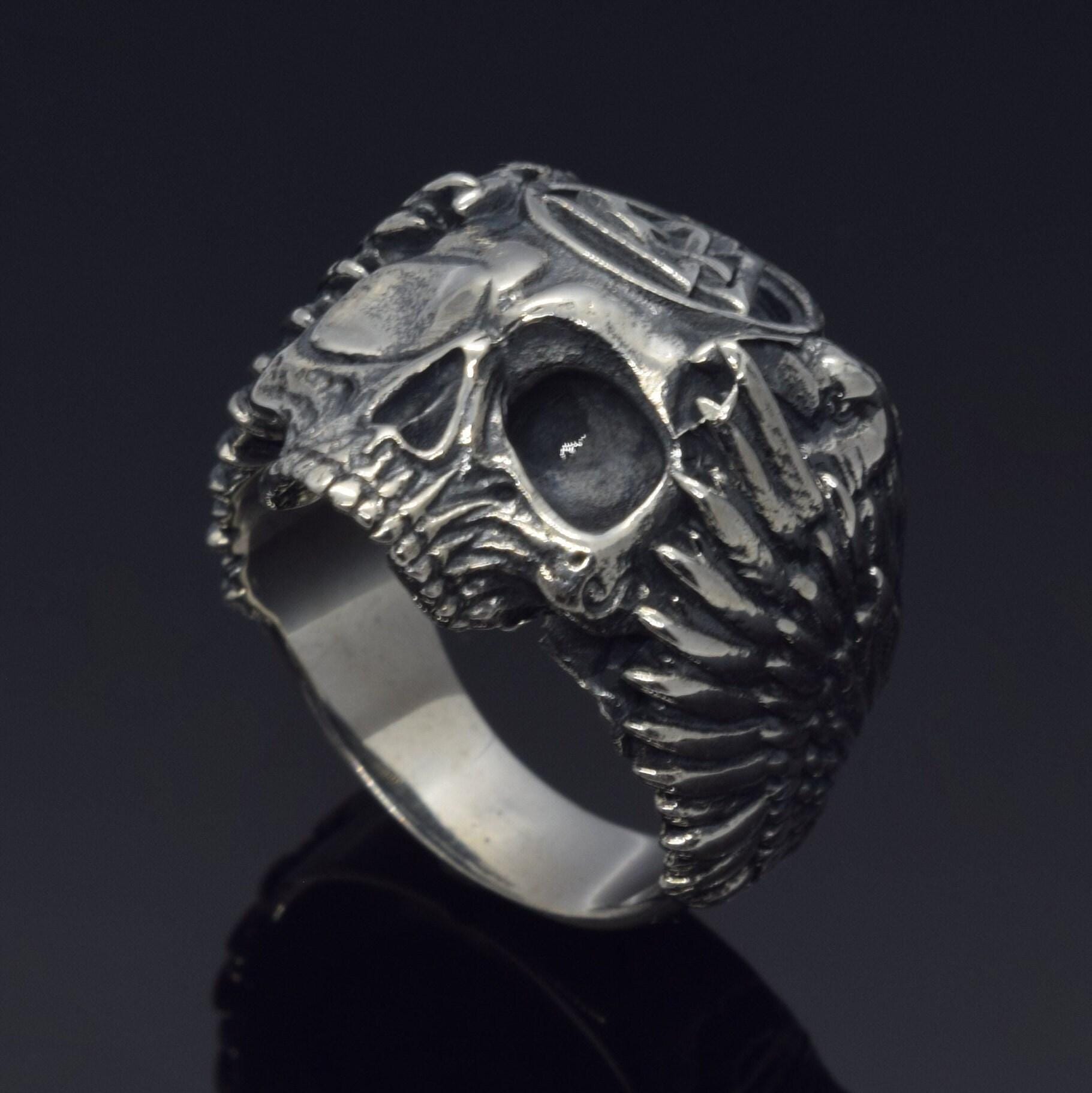 Bague Crâne De Corbeau En Acier Inoxydable Finition Antique