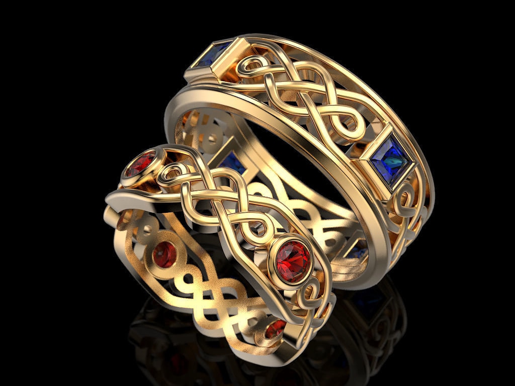 Couple Rings Set Celtic Ring Celtic Wedding Band Celtic Etsy