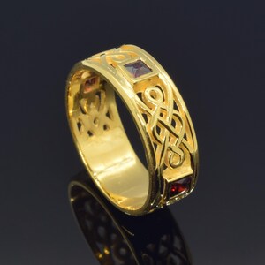 Celtic Knot Silver Garnet Ring: His and Hers Wedding Band