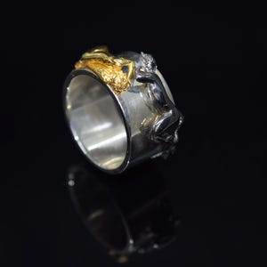Silver Angel & Golden Devil Whisper to Each Other Silver Ring, Whisper Devil Ring, Whisper Angel Ring