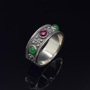 Medieval Greek Ruby Ring, Etruscan Byzantine Emeralds Jewelry