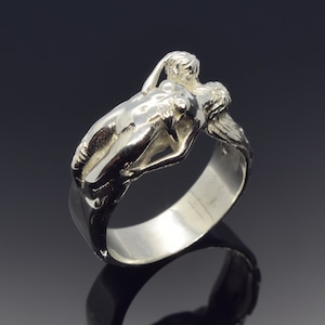 Liebhaber Umarmung Silber Ring - Skulpturale Paar Design, Romantische Statement Schmuckstück