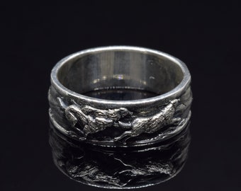 Celtic Norse Wolf Pack Silver Ring,Majestic Animal-Themed Fine Jewelry