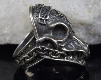 Morior Invictus Ring, Invictus Deacon Mongrels Skull Dog Ring, Gothic Ring, Silver Skull Biker Ring
