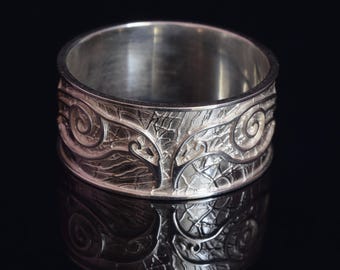 Viking Raven Silver Ring, Viking Wedding Band, Norse Jewelry