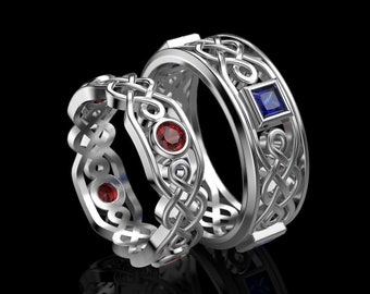 Celtic Love Knot Silver Ring Set with Zircons - Enchanting His & Hers Commitment Bands