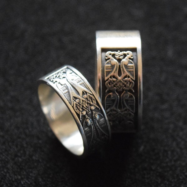 Handcrafted Celtic Knot Silver Band Ring Set - Unisex Gaelic Eternity Jewelry