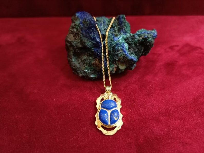 Gold Scarab Necklace 18K Gold Filled Sterling Silver Gold Scarab Jewelry Scarab Beetle Pendant Egyptian Scarab Necklace