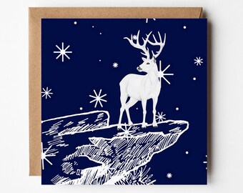 White Stag Christmas Cards - Pack of 10 - Inside is Blank - Envelope Included