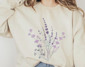 Lavender & Wildflowers Sweatshirt, Botanical Nature Sweatshirt, Cute Spring Summer Sweatshirt, Plant Lover Gardener Gift, Unisex Sweatshirt