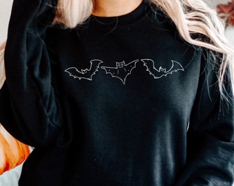 Unisex Adult Minimal Fall Halloween Crewneck Sweatshirt Sweater, Spooky Bat Sweatshirt, Cute Halloween Sweatshirt Gift for Her