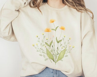 Floral Graphic Sweatshirt, Botanical Nature Sweatshirt, Spring Summer Sweatshirt, Plant Lover Gardener Gift, Gildan Unisex Sweatshirt
