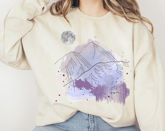 Arty Boho Mountain Desert Moon Landscape Camping Hiking Unisex Sweatshirt, Gift for Her Mom Daughter Sister Friend Mountain Nature Lovers