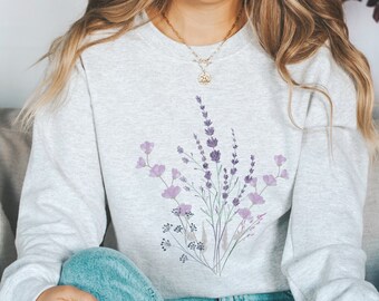 Lavender & Wildflowers Sweatshirt, Botanical Nature Sweatshirt, Cute Spring Summer Sweatshirt, Plant Lover Gardener Gift, Unisex Sweatshirt