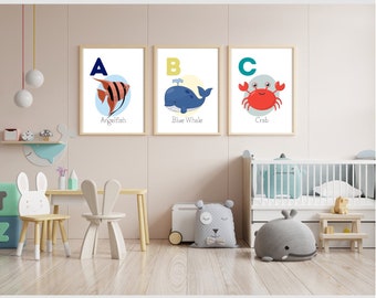 Sea Creature ABC Wall Art - For Nursery or Child’s Bedroom - Digital Download