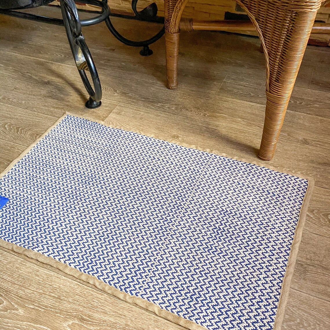 Blue and white hand woven door mat indoor Etsy