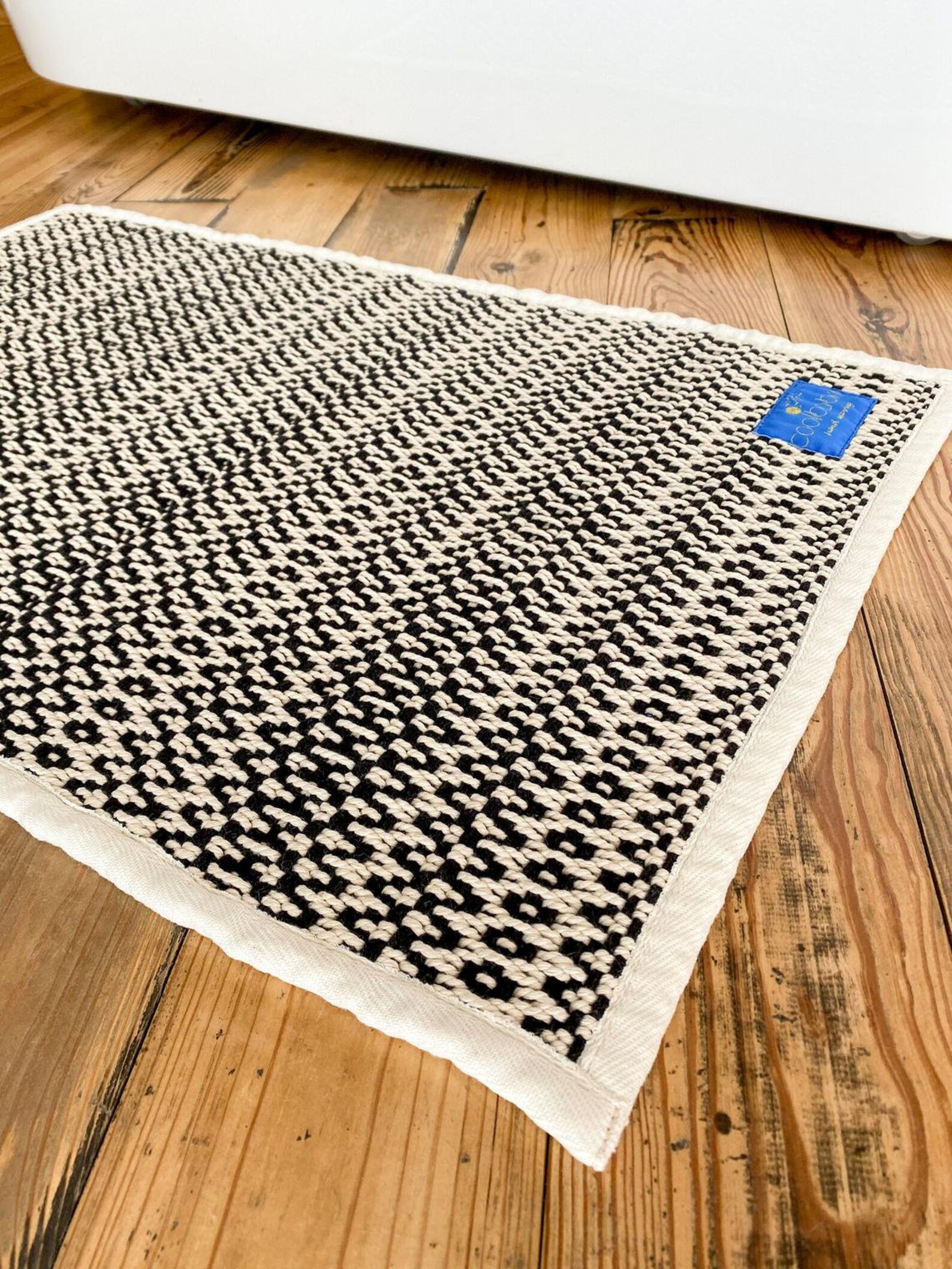 Black and white floor mat handwoven bath rug geometric Etsy