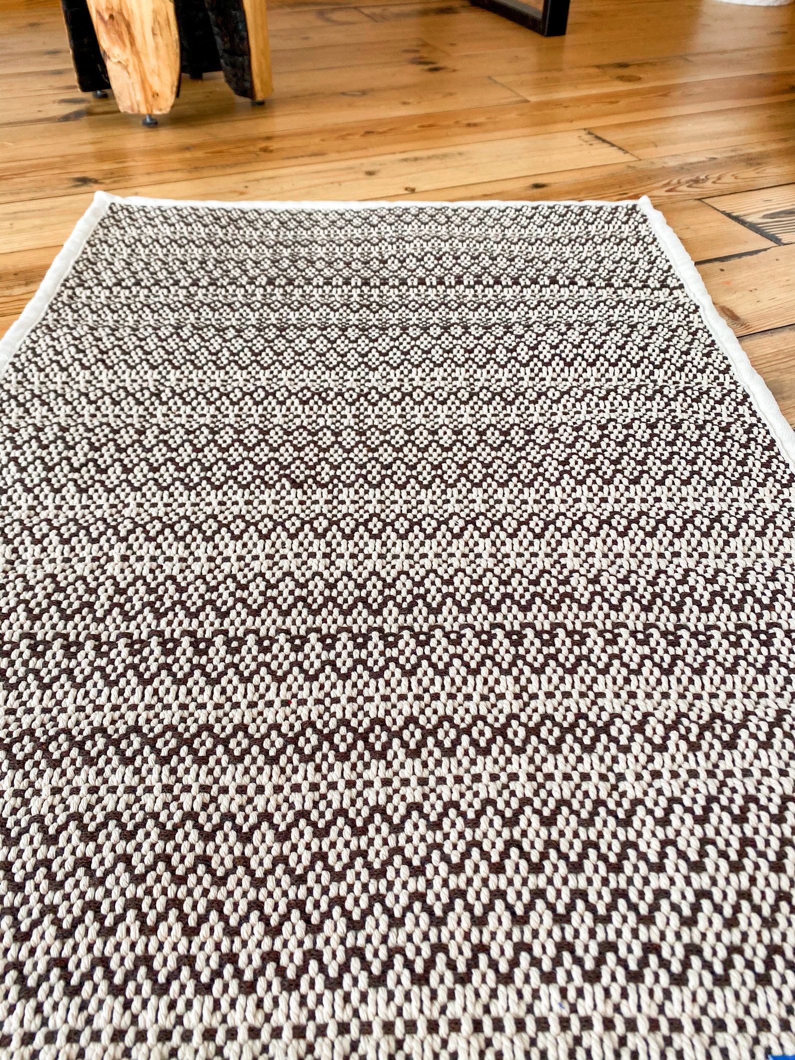 Brown and White Rug. Small Bath Area Rug. Hand Woven Handmade Etsy