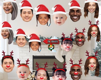 Custom Christmas Face Banner | Christmas Funny Home Decorations | Personalized Christmas Party Decor | Santa and Reindeer Baby Photo Garland