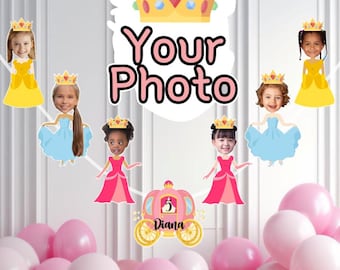 Custom Princess Photo Banner | Personalized Birthday Party Face Garland | Tiara Crown Bunting