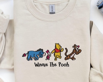 EMBROIDERED Fall Winnie the Pooh Sweatshirt, Fall Theme Crewneck, Custom Sweatshirt, Fall Sweater, Halloween Sweatshirt, Vintage Sweater