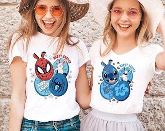 Disney Stitch and Spiderman Happy Easter Shirt, Disney Stitch Bunny Shirt, Toddler Kids Easter Tee, Easter Family Sweatshirt,Cousin Boy Girl