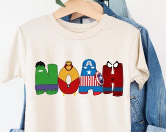 T-shirt superheldnaam, Avengers Party-shirt, gepersonaliseerd Marvel-sweater, Disney-naamshirt, Hulk-kindershirt, Spiderman Family-T-shirt