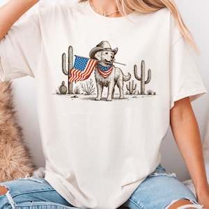 Fourth of July Dog T-shirt, Western 4th of July Shirt, American Flag Shirt, American Dog Tee, Independence Day Shirt, Patriotic Dog Shirt