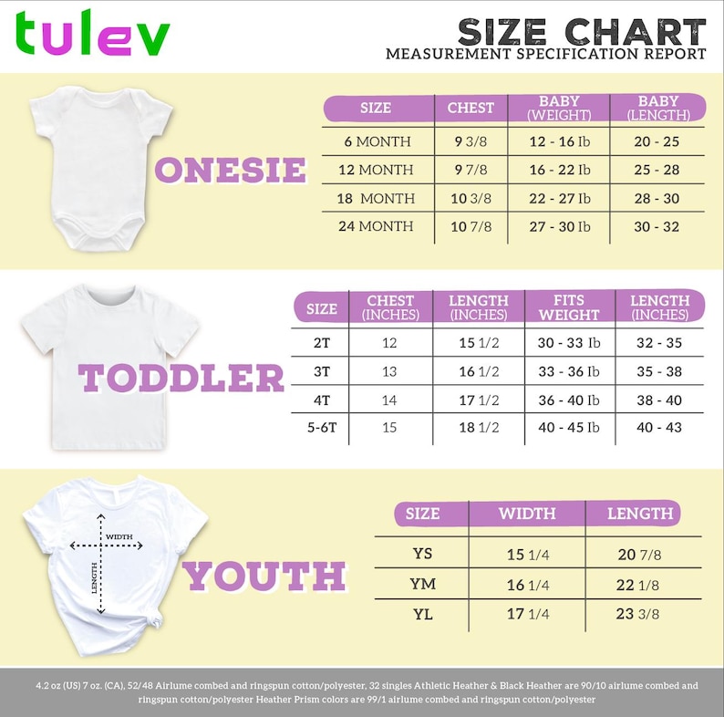 the size chart for a baby's bodysuit