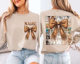 Howdy-shirt, cowboy-T-shirt, custom westernshirt, Country Family-T-shirt, cowgirl-sweatshirt, cowboyshirt personalisatie, western-T-shirt met strik