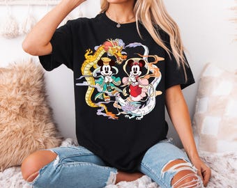 Disney Chinese Dragon Shirt, Mickey and Minnie Lunar New Year T-Shirt, Disney Couple Zodiac Sweatshirt, Shanghai Disneyland MatchingShirts