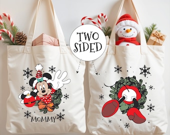 Bolsa de tela navideña de Disney: Bolsa de tela personalizada, Bolsa de tela navideña de Mickey Mouse, Bolsa de tela para viaje familiar navideño de Disney, Bolsa de tela a juego para toda la familia