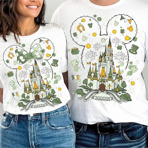 Disney Watercolor Castle St. Patrick&#39;s Day Shirt, Lucky Couple T-Shirt, Mickey Clover Sweater, Minnie Mickey Shirt, Magical Castle Trip Tees