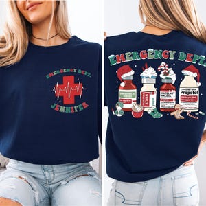 Notfallabteilung Weihnachtssweatshirt, Weihnachten des medizinischen Personals Team Shirt, ER Krankenschwester Urlaub T-Shirt, Benutzerdefinierte ER Krankenschwester Weihnachten Hoodie