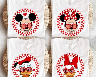 Mickey Friends Valentines Shirt, Mickey Couple Matching Tee, Minnie Romance Shirt, Daisy Goofy Honeymoon T-Shirt, Disney Lover Romantic Tee