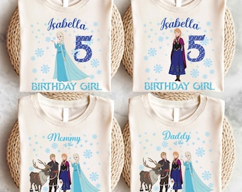 Koszulka urodzinowa Disney Frozen Family z nadrukiem, koszulka urodzinowa dla dziewczynki z księżniczką Elsą Anną, pasująca koszulka urodzinowa Kristoff, koszulka urodzinowa Swen