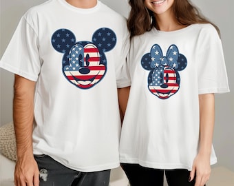 Mickey and Minnie American Flag Shirt, 4th of July Couple Sweatshirt, Independence Day T-Shirt, USA Mouse Family Shirt, Disney Patriotic Tee