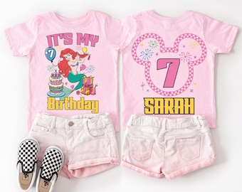 Camiseta de aniversário da Pequena Sereia, Camiseta de aniversário da família das Princesas da Disney, Camiseta de aniversário da Disney para menina, Moletom da Princesa Ariel "É meu aniversário"