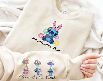 Benutzerdefinierte Stitch Mom Shirt, Disney Mama T-Shirt, Kinder Name T-Shirt, Großmutter Sweatshirt, Abela Shirt, Muttertag T-Shirt, New Nana T-Shirt
