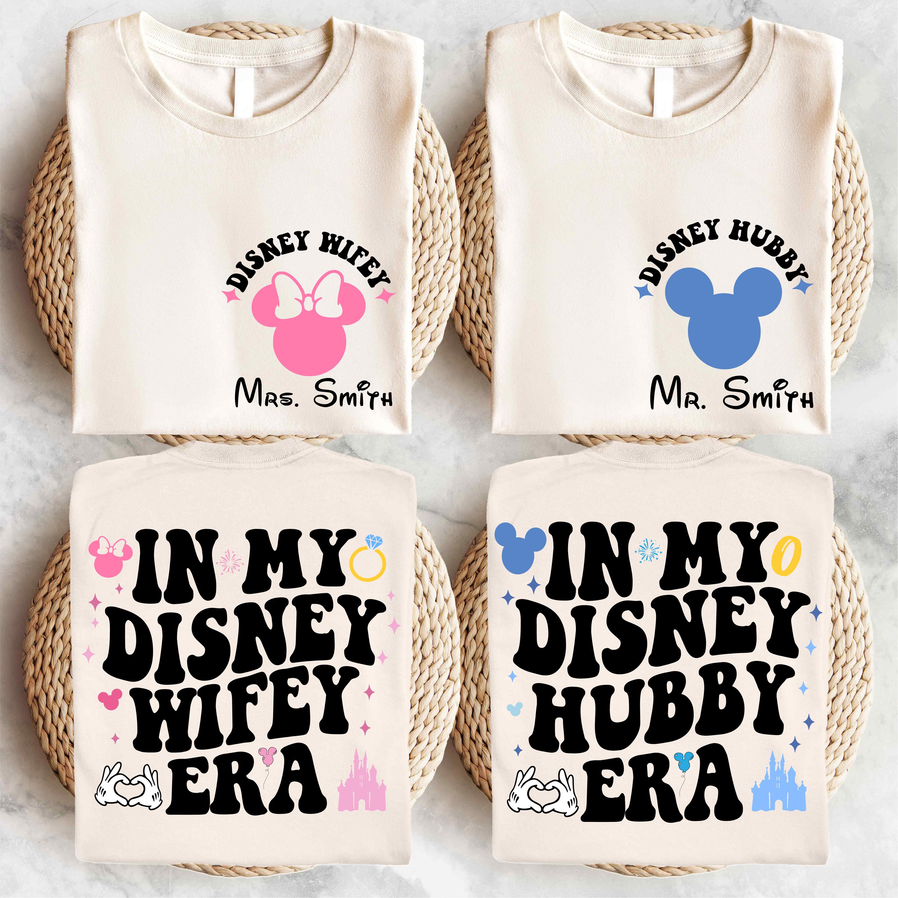 Disney Hubby and Wifey Era Shirt, Honeymoon Trip T-Shirt, Custom Mr Mrs Couple Shirt, Mickey Engagement Sweatshirt, Minnie Wedding Party Tee