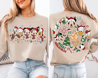 Felpa con cappuccio Disney Merry Christmas, felpa con cappuccio natalizia di Topolino e i suoi amici, maglietta con snack natalizi di Topolino, maglietta con gita di Natale a Disneyland