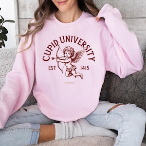 Cupid University T-Shirt, Valentine&#39;s Day Sweatshirt, Women Valentine Tee, Love Cupid Shirt, Girlfriend Shirt, Galentines Day Tee
