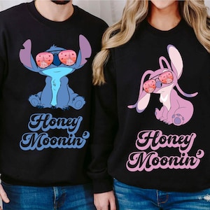 Stitch Angel Couple Matching Shirt, Disney Fiance T-shirt, Honeymoon Tee, Valentines Day Tee, Bride Groom Sweatshirt, Romantic Trip Shirt