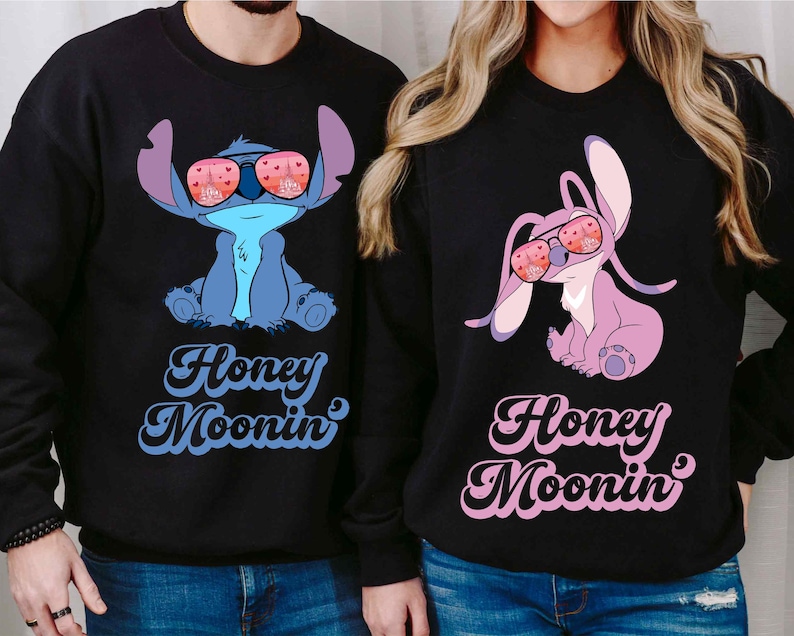 Stitch Angel Couple Matching Shirt, Disney Fiance T-shirt, Honeymoon Tee, Valentines Day Tee, Bride Groom Sweatshirt, Romantic Trip Shirt