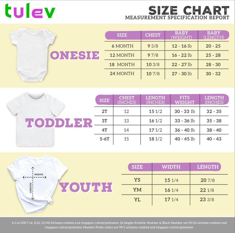 the size chart for a baby's bodysuit
