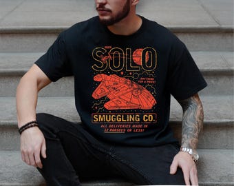 Star Wars Han Solo smokkel T-shirt, Disney Galaxy Wars-shirt, Millenium Falcon-shirt, shirt A New Hope vervaagd, shirt Galaxys Edge