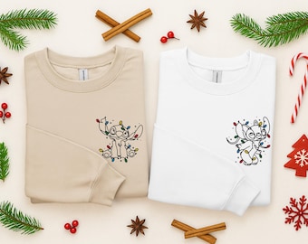 Gesticktes Disney Weihnachtspaar Sweatshirt, Disney Stitch und Engel Weihnachten Hoodie, Disney Paar Passender Pullover, Gestickter Weihnachtspullover